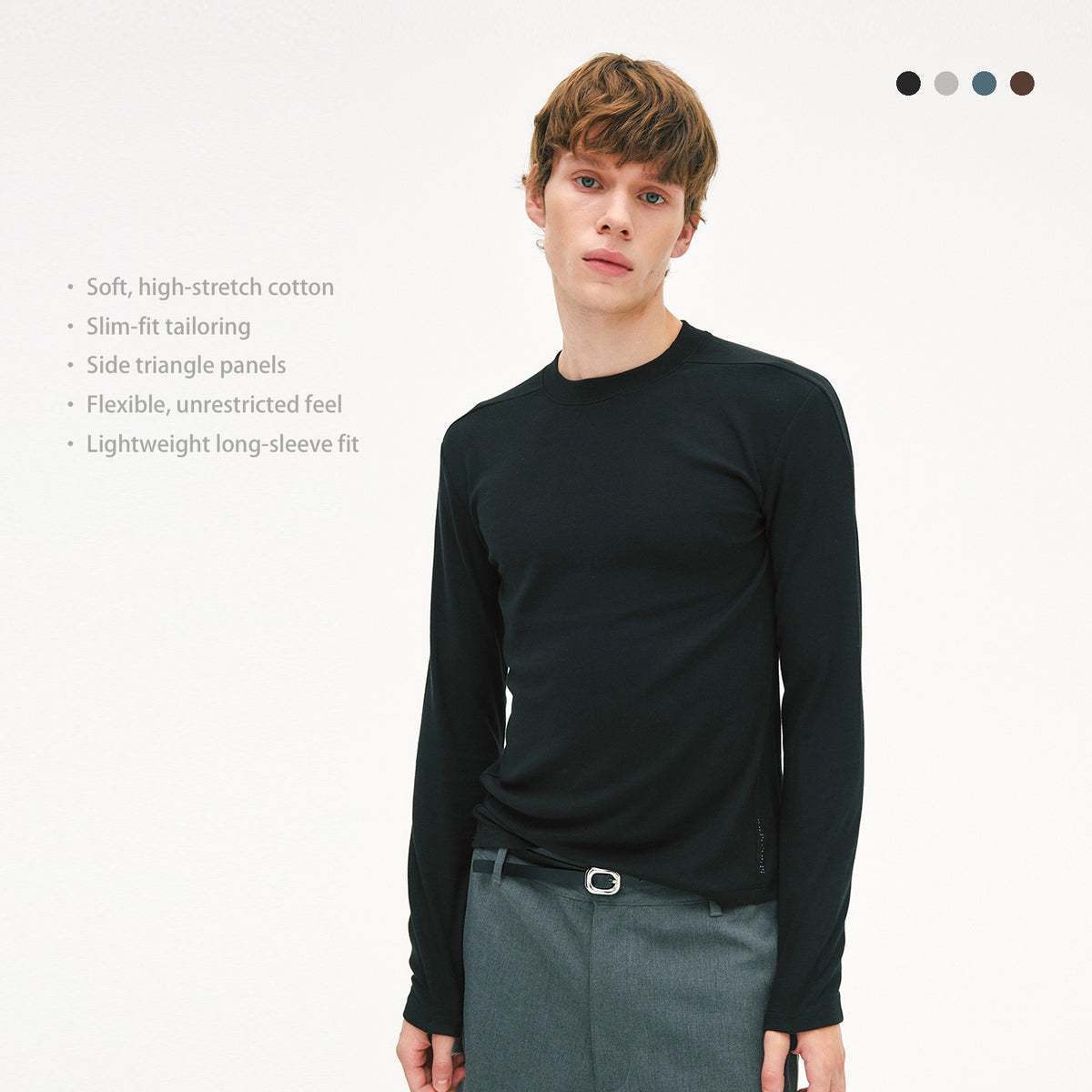Slim-Fit Side-Panel Gusset Cotton Long Sleeve
