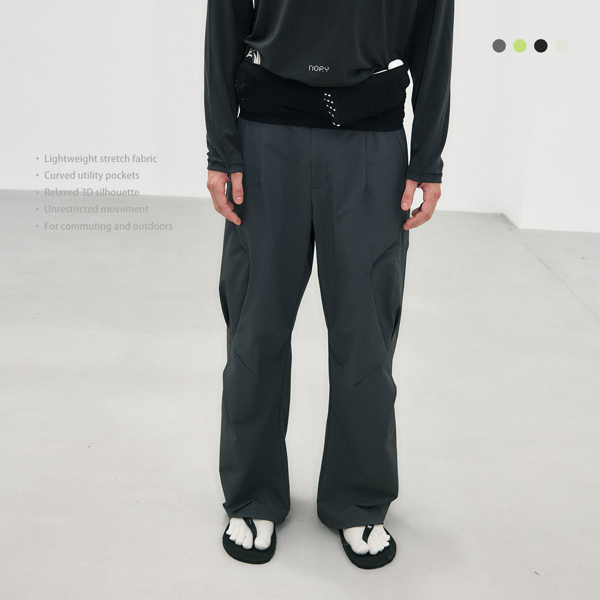Urban Flow Curved Cargo-Pocket Shell Pants