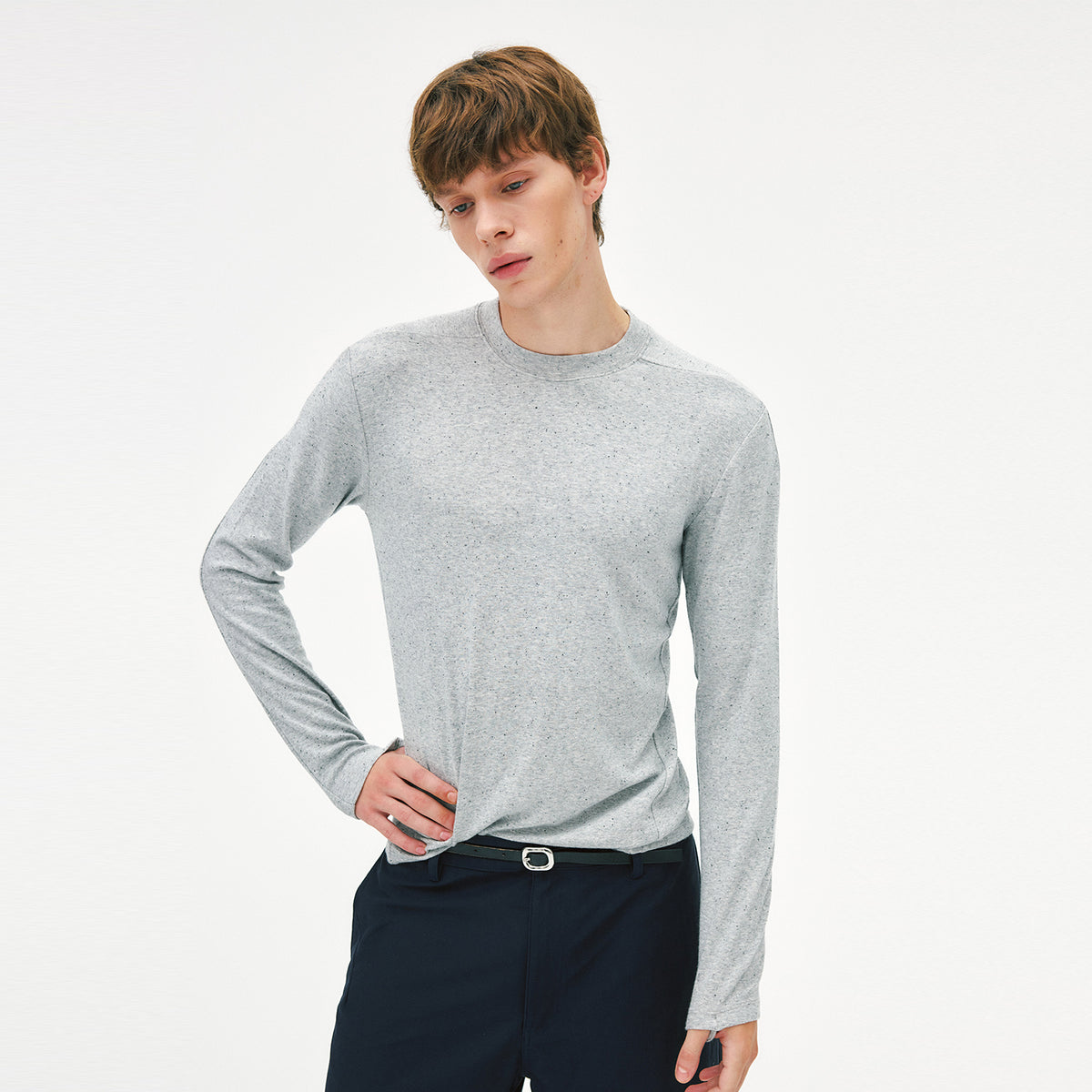 Slim-Fit Side-Panel Gusset Cotton Long Sleeve
