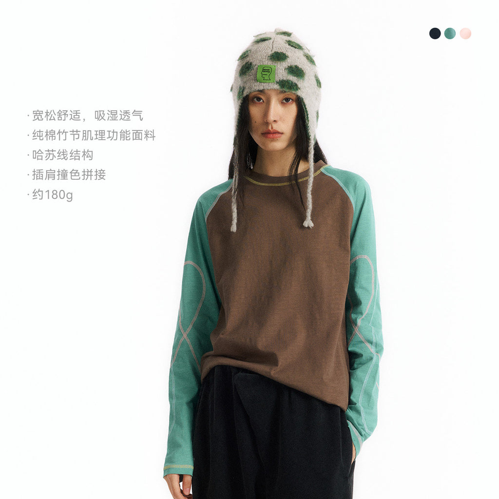 Color Block Slub Cotton Long Sleeve