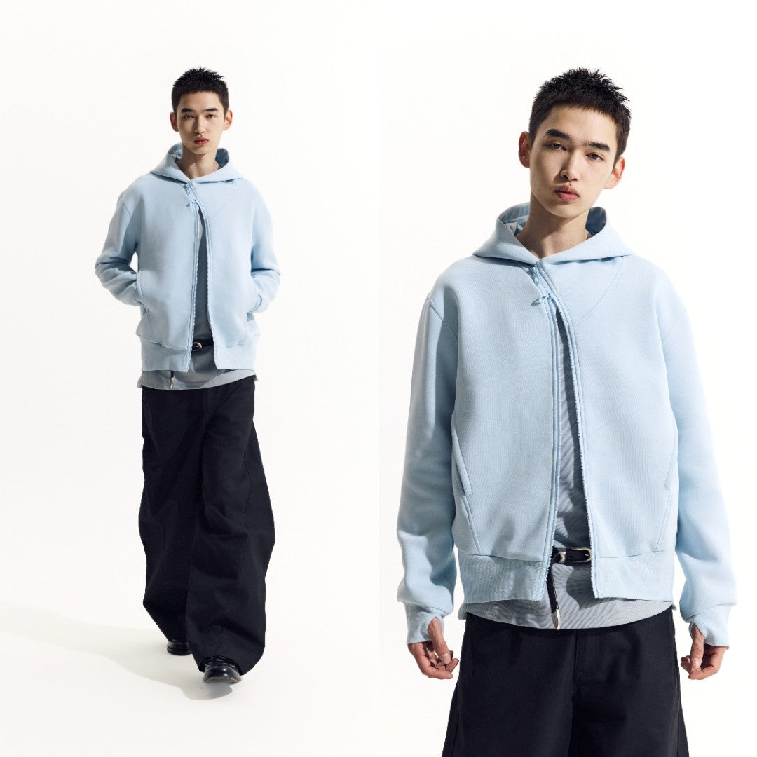 Diagonal Zip Hooded Jacket