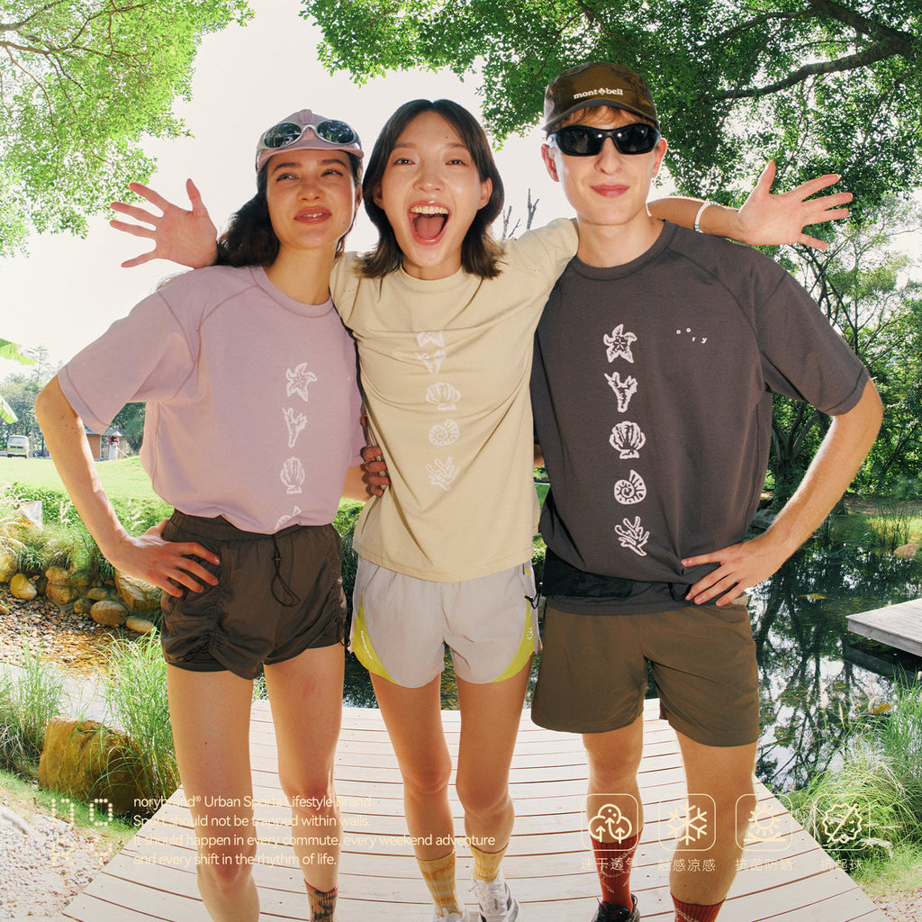 Seaside Island Print Hollow Mesh Cool-Feel Quick Dry Short Sleeve Tee