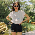 Velvet-Feel Stamen Grain Printed Athletic Tee
