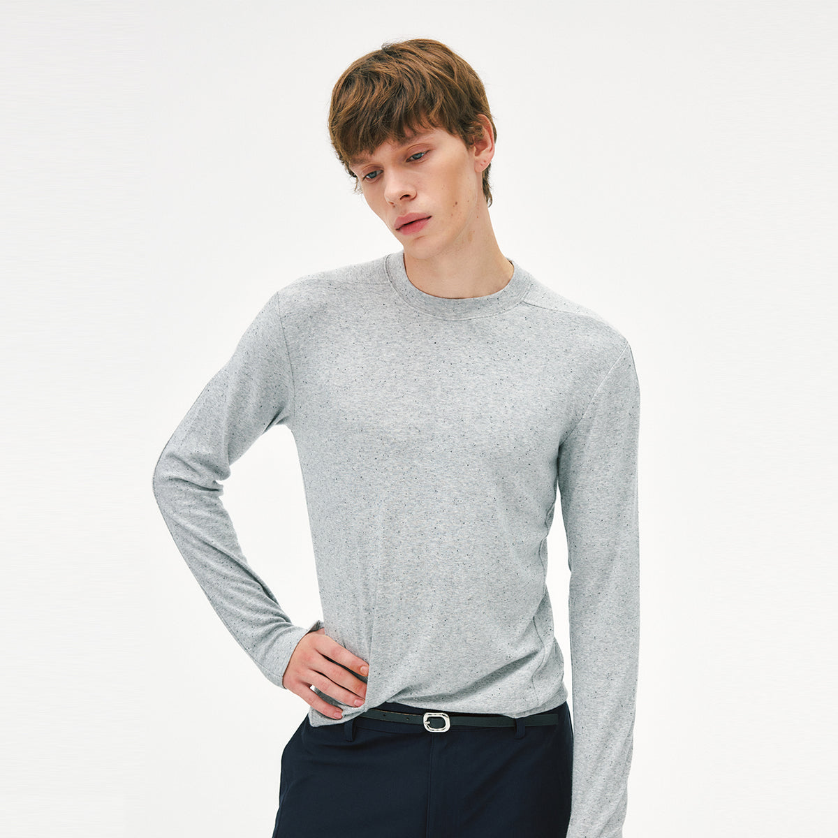 Slim-Fit Side-Panel Gusset Cotton Long Sleeve