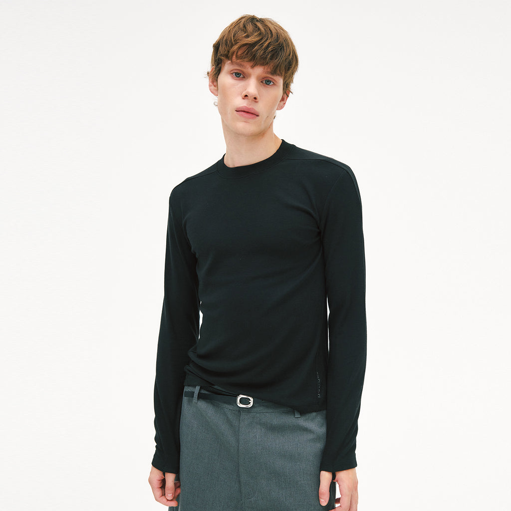 Slim-Fit Side-Panel Gusset Cotton Long Sleeve