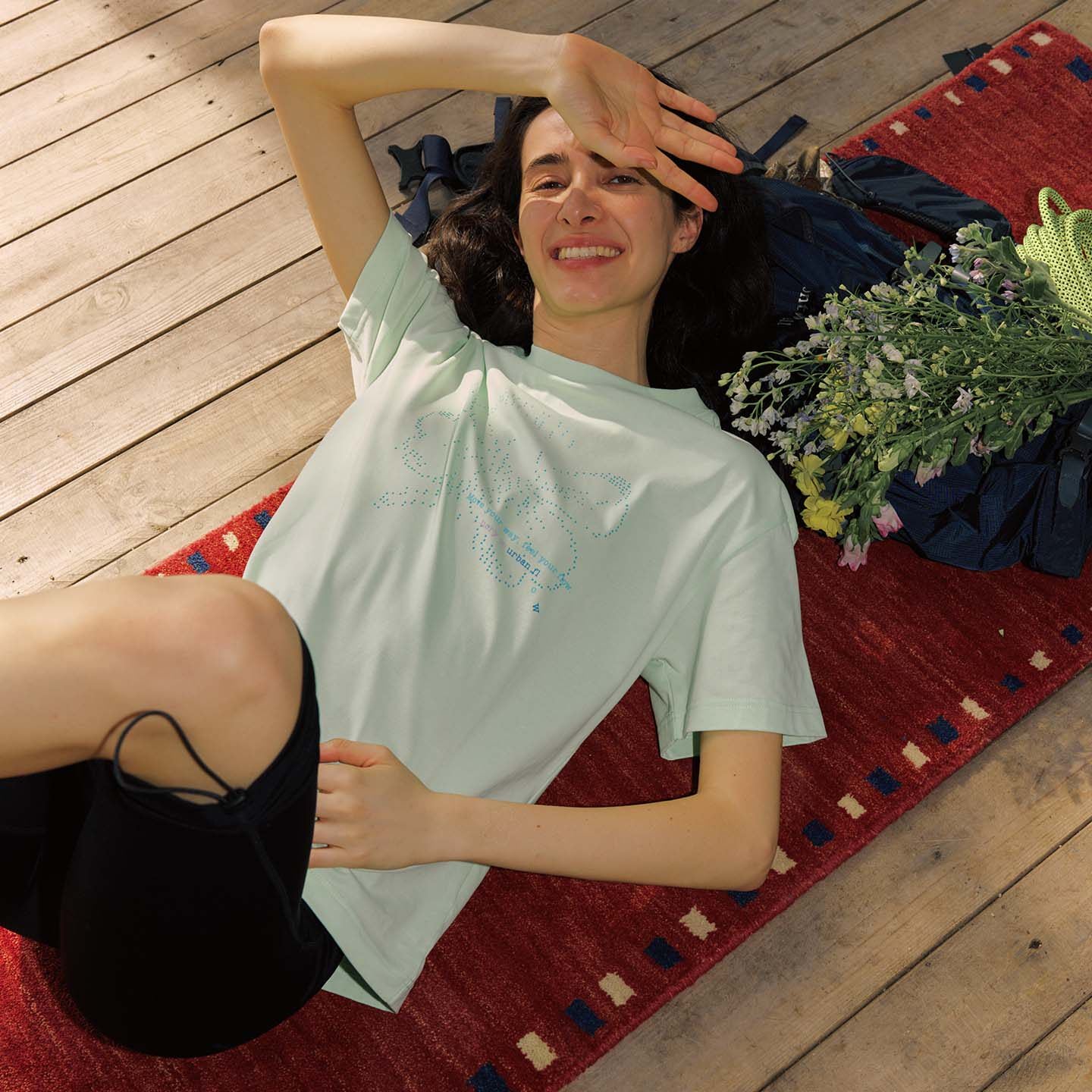 Velvet-Feel Stamen Grain Printed Athletic Tee