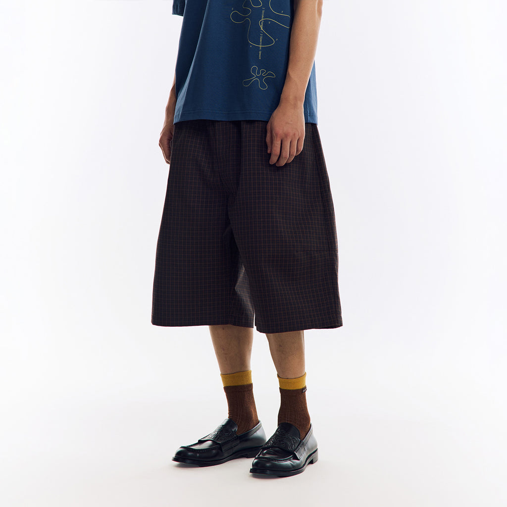 Loose Fit Plaid 6/10 Length Capri Pants