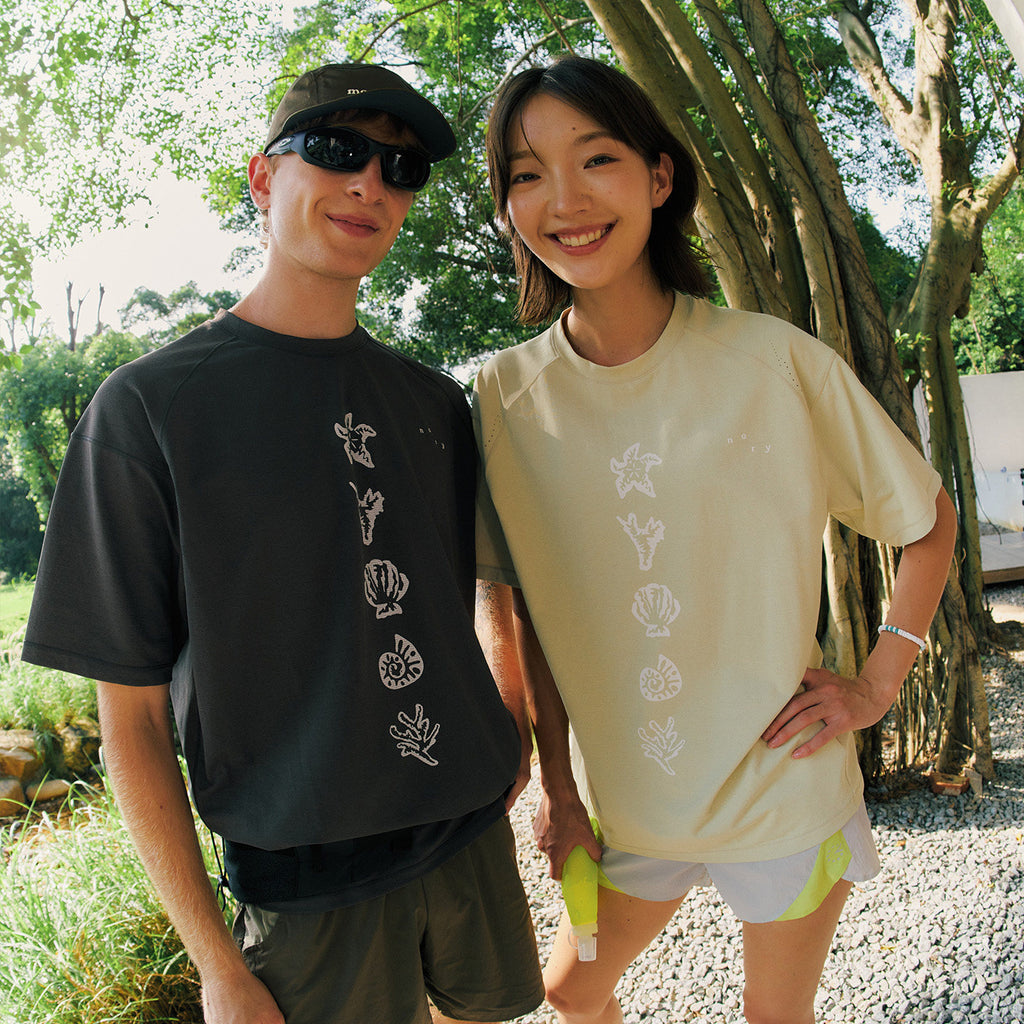 Seaside Island Print Hollow Mesh Cool-Feel Quick Dry Short Sleeve Tee