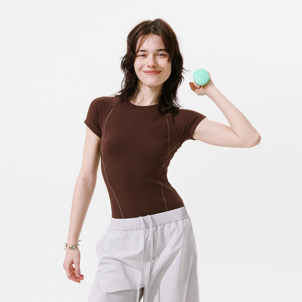 Modal Slim Fit Hollow Out Short Sleeve Top