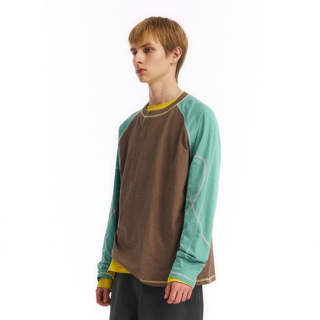 Color Block Slub Cotton Long Sleeve