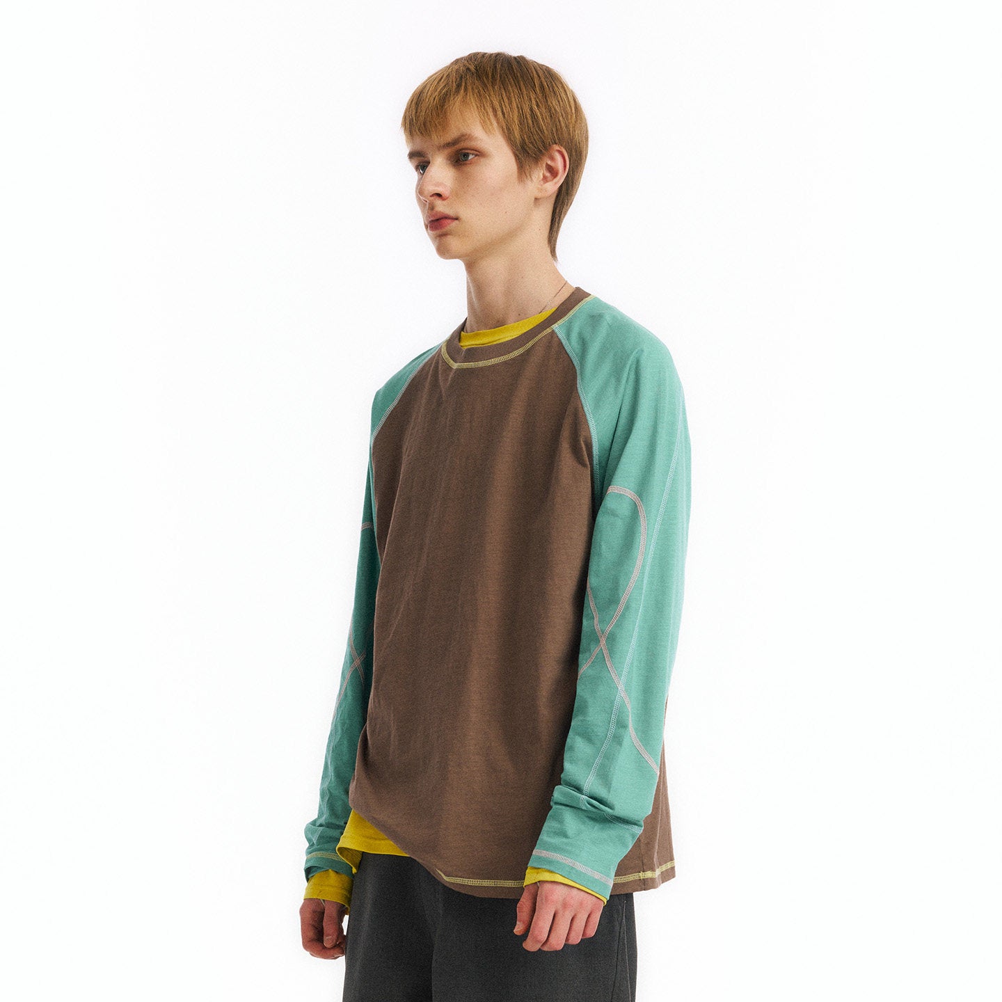 Color Block Slub Cotton Long Sleeve