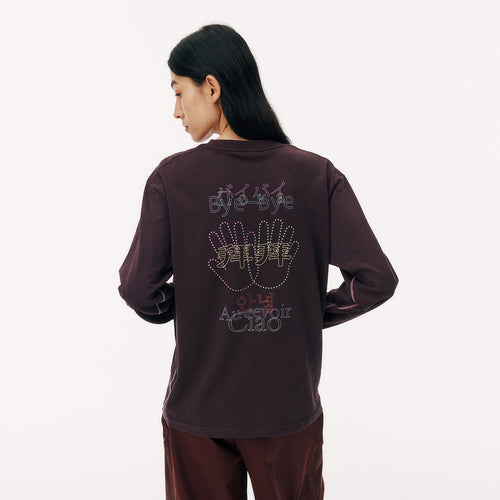 バイバイグラフィックTシャツ マルチリンガルファン長袖