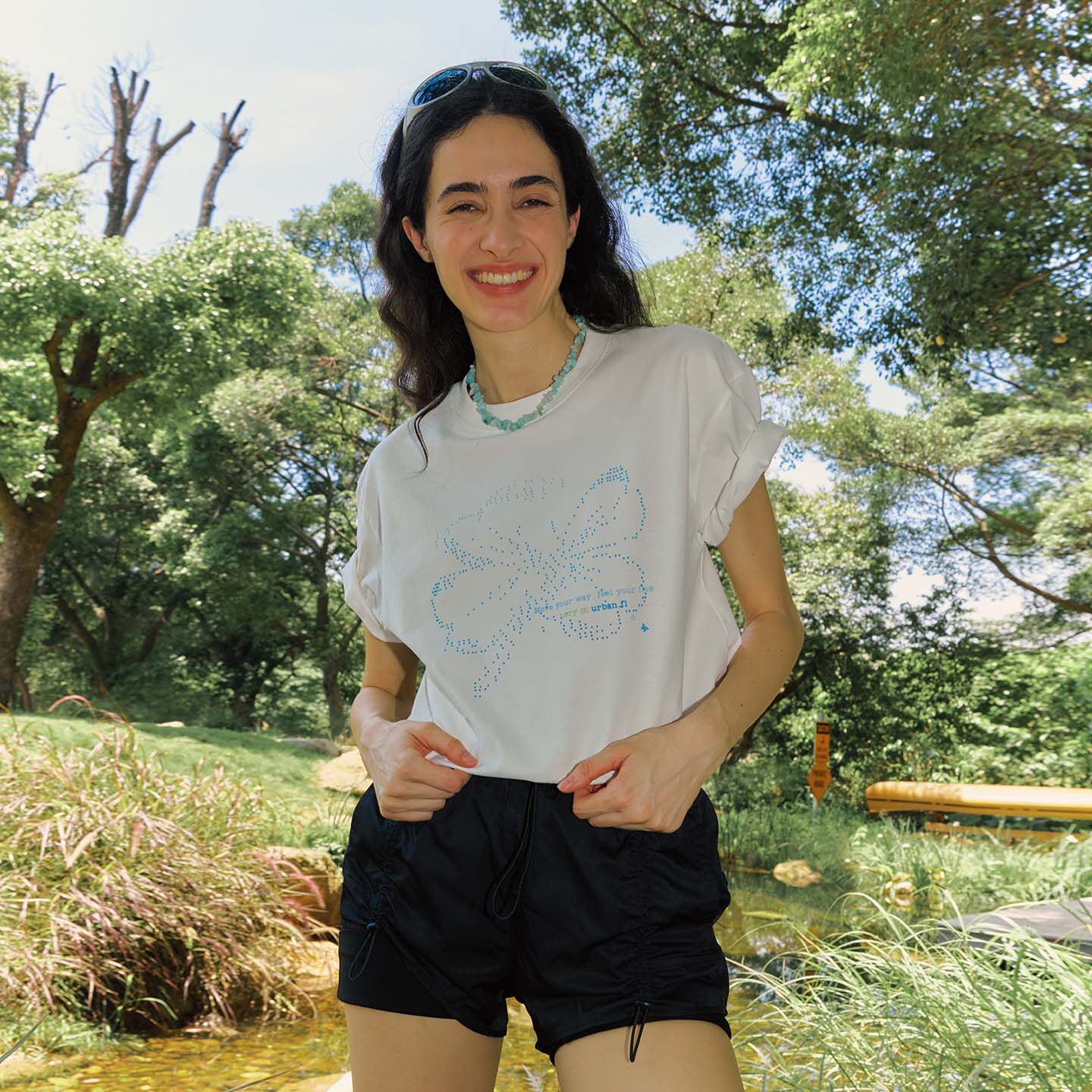 Velvet-Feel Stamen Grain Printed Athletic Tee