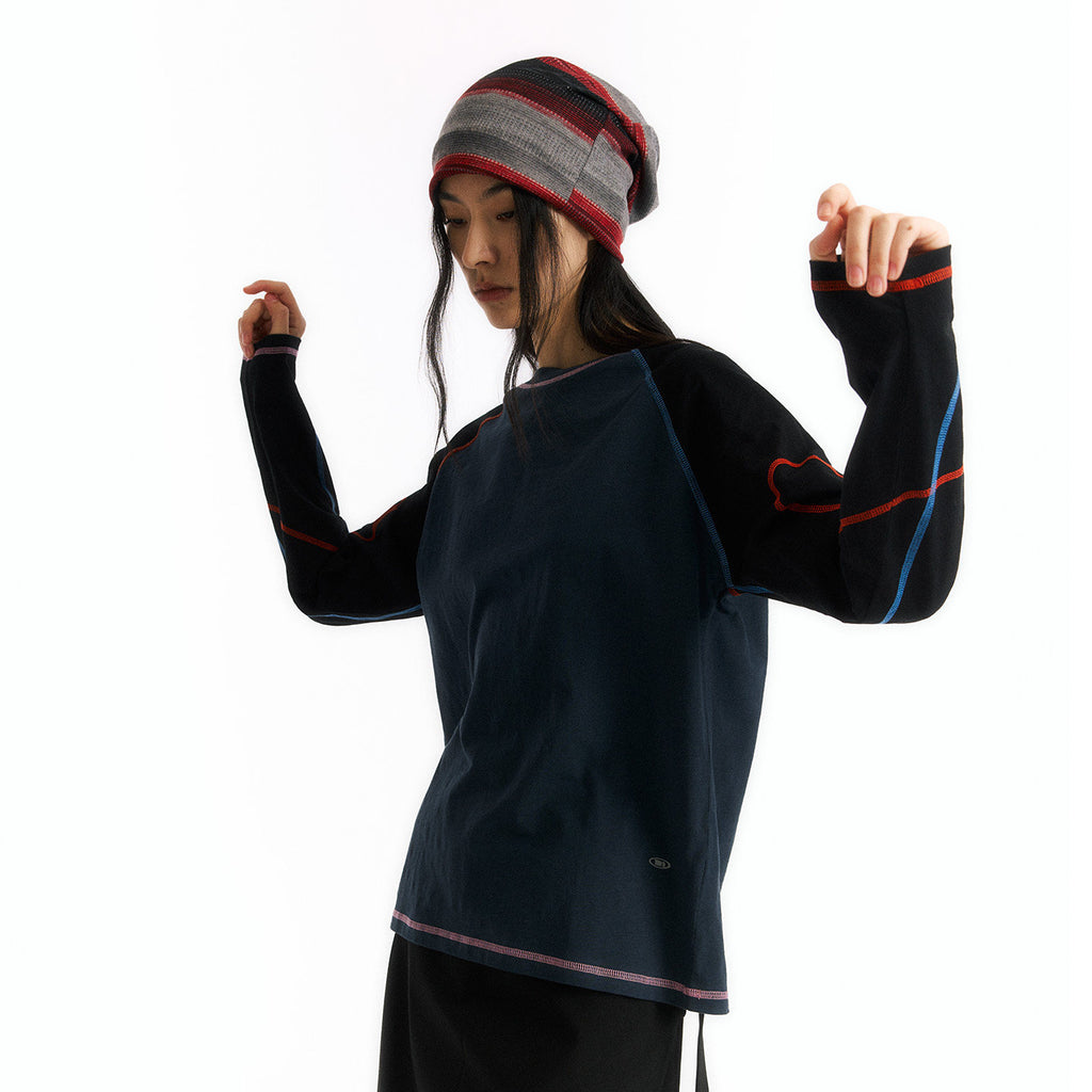 Color Block Slub Cotton Long Sleeve
