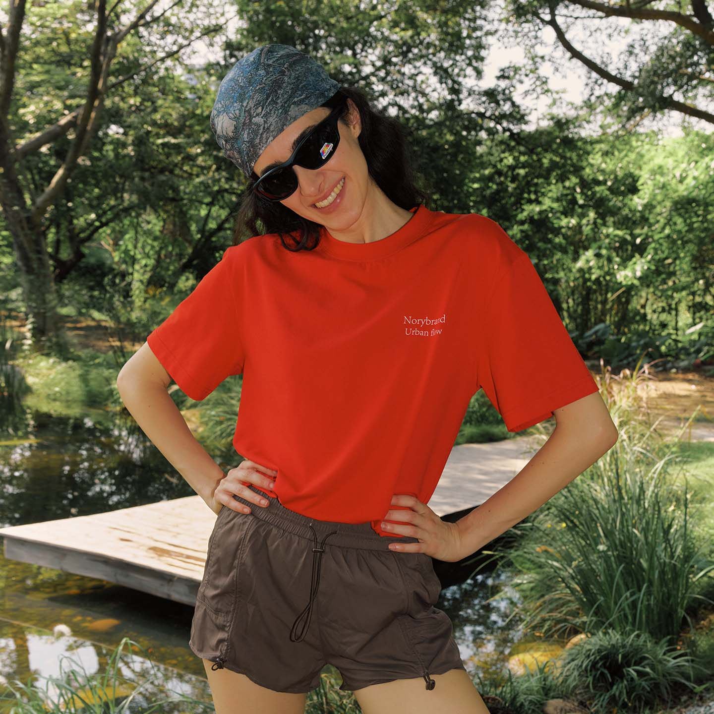 COOLMAX先染め格子柄 ジオメトリックミニハートプリント 半袖Tシャツ