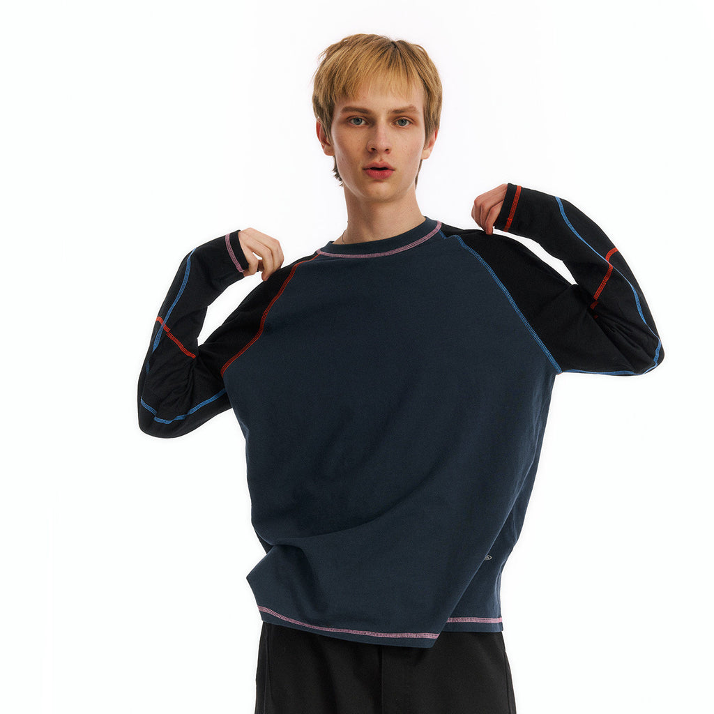 Color Block Slub Cotton Long Sleeve